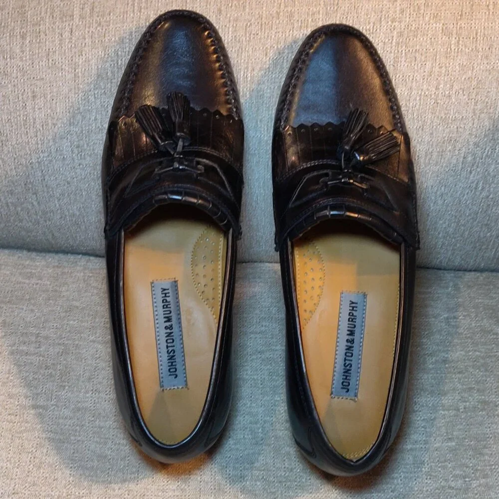 Johnston & Murphy Breland Black Leather Tassel Loafers SIZE 9N